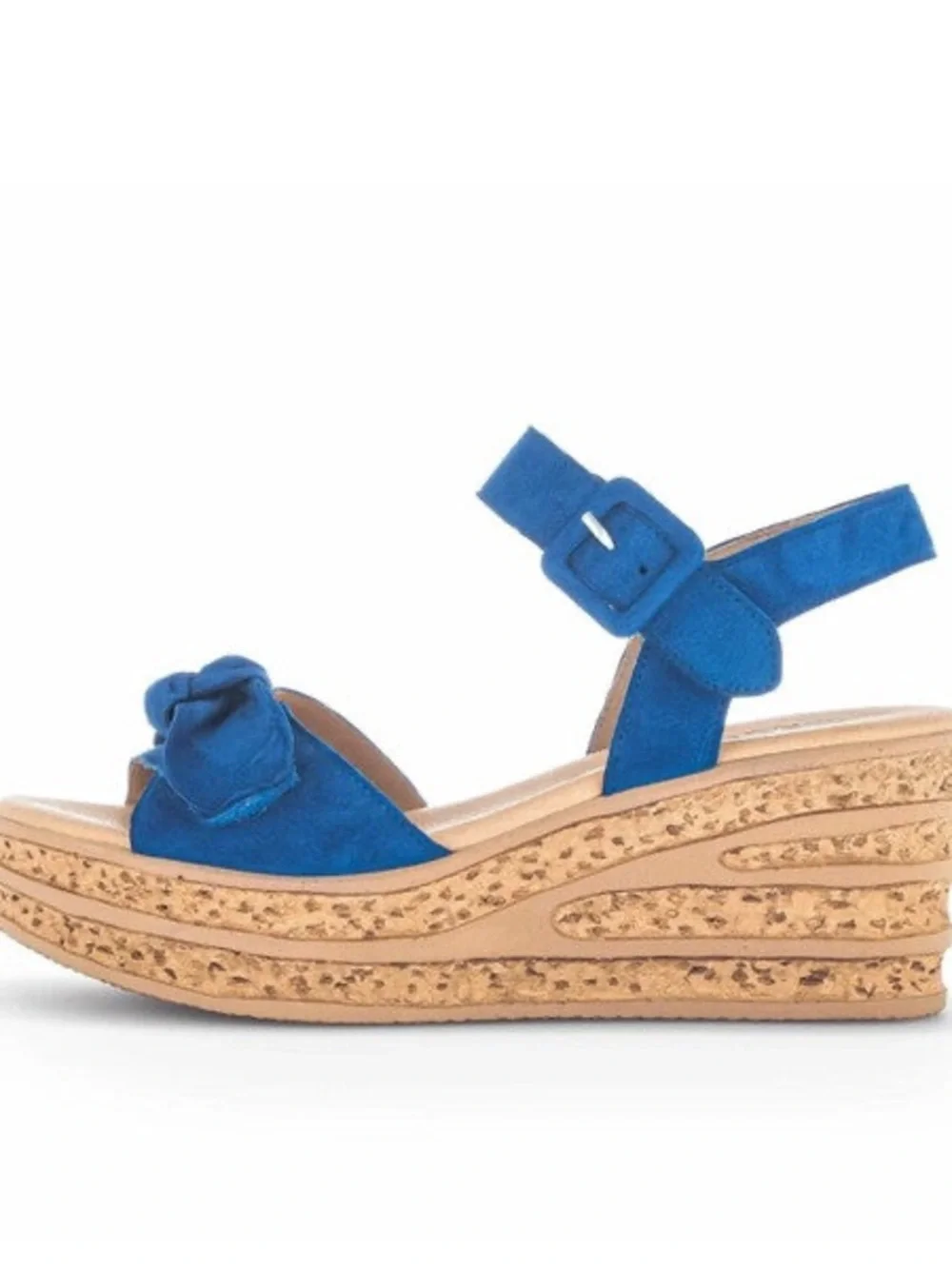 Gabor Blue Sapphire Sand Wedge Sandals with Blue Suede Knot Detail.  5 1/2/US 8.